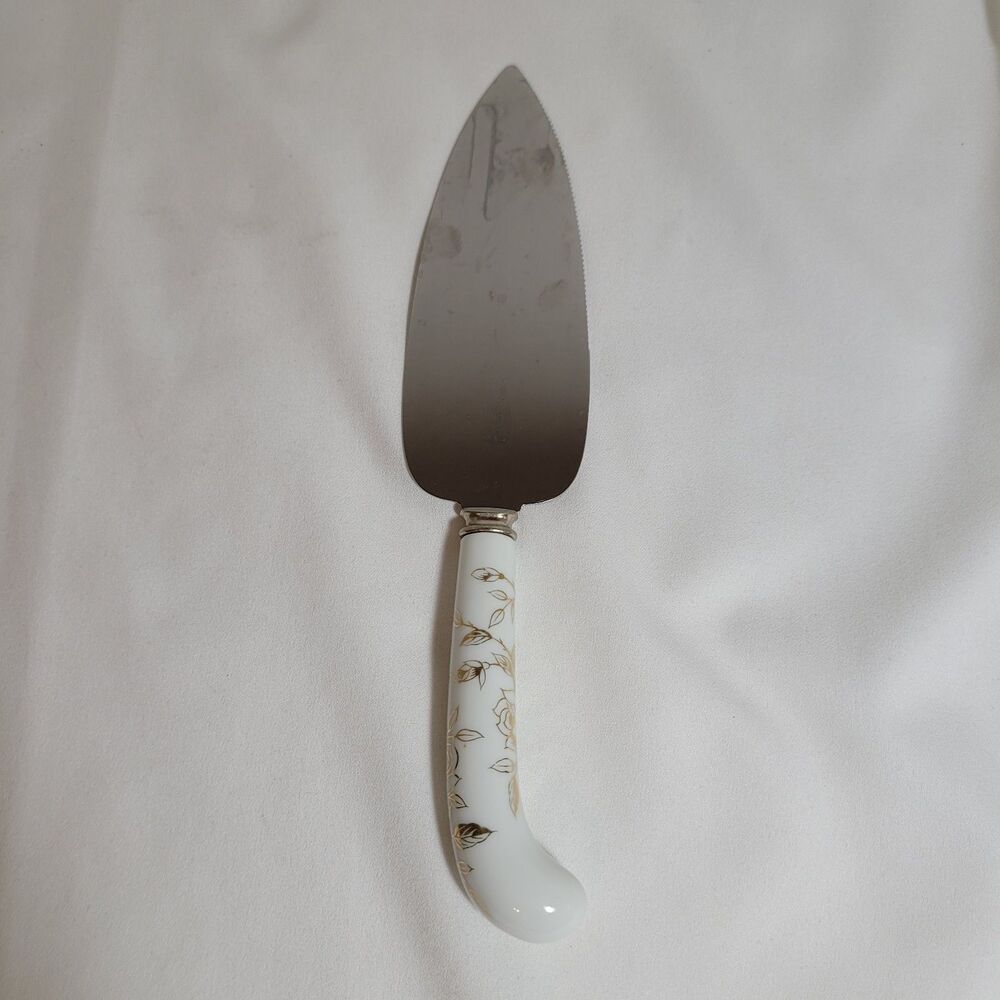 VTG Prill Sheffield England Stainless Cake Pie Server Knife Gold Floral Handle